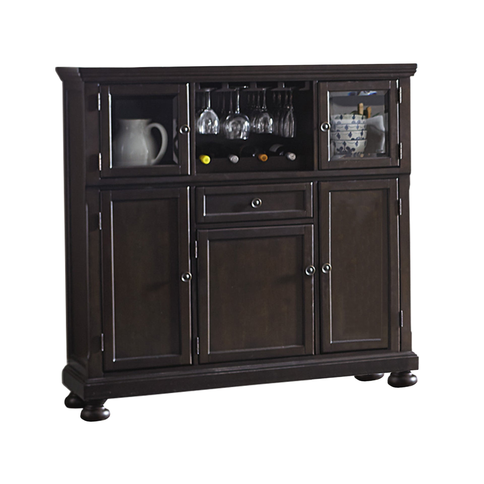 Begonia Glass Door Storage Cabinet with Built-In Wine Rack