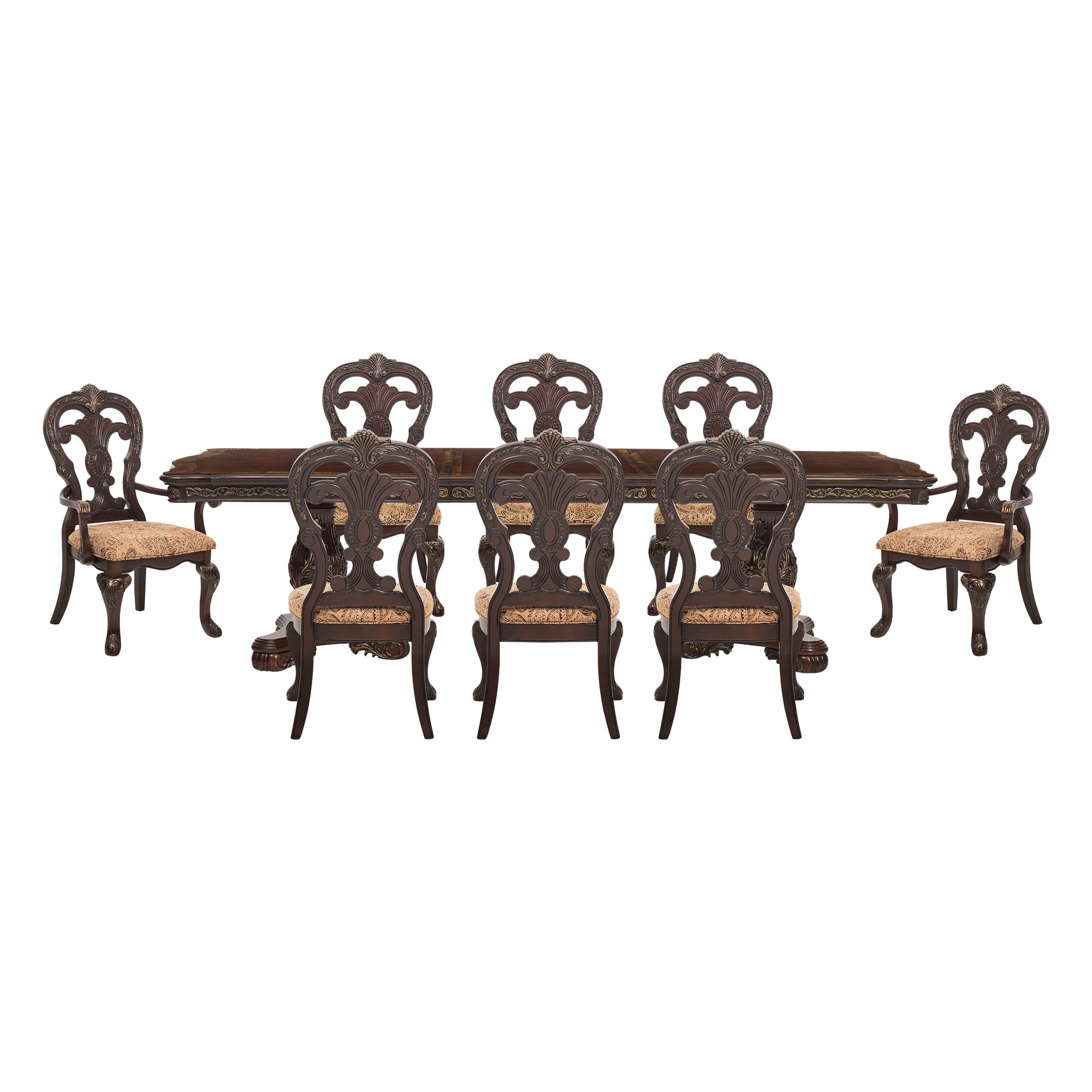 Deryn Park Traditional Extending Dining Set with Double Pedestal Base and Carved Details