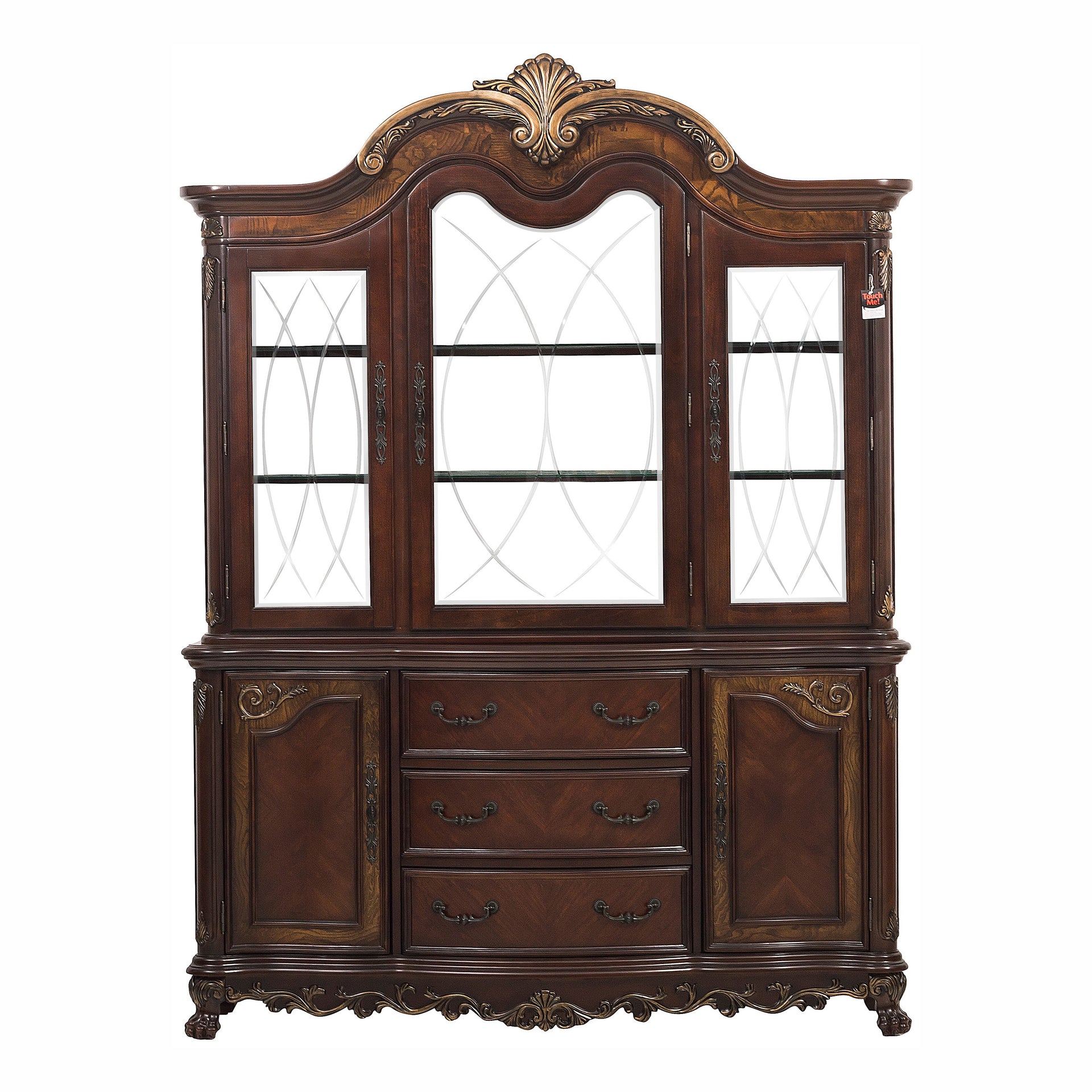 Deryn Park Traditional Buffet and Hutch with Glass Doors and Carved Details