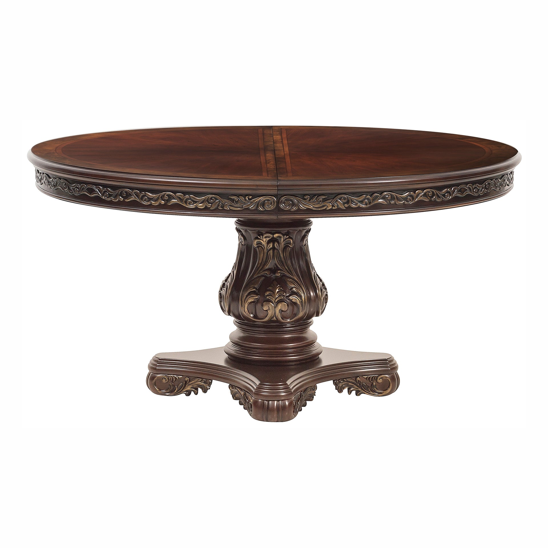Deryn Park Traditional Round Extendable Dining Table with Pedestal Base and Carved Details