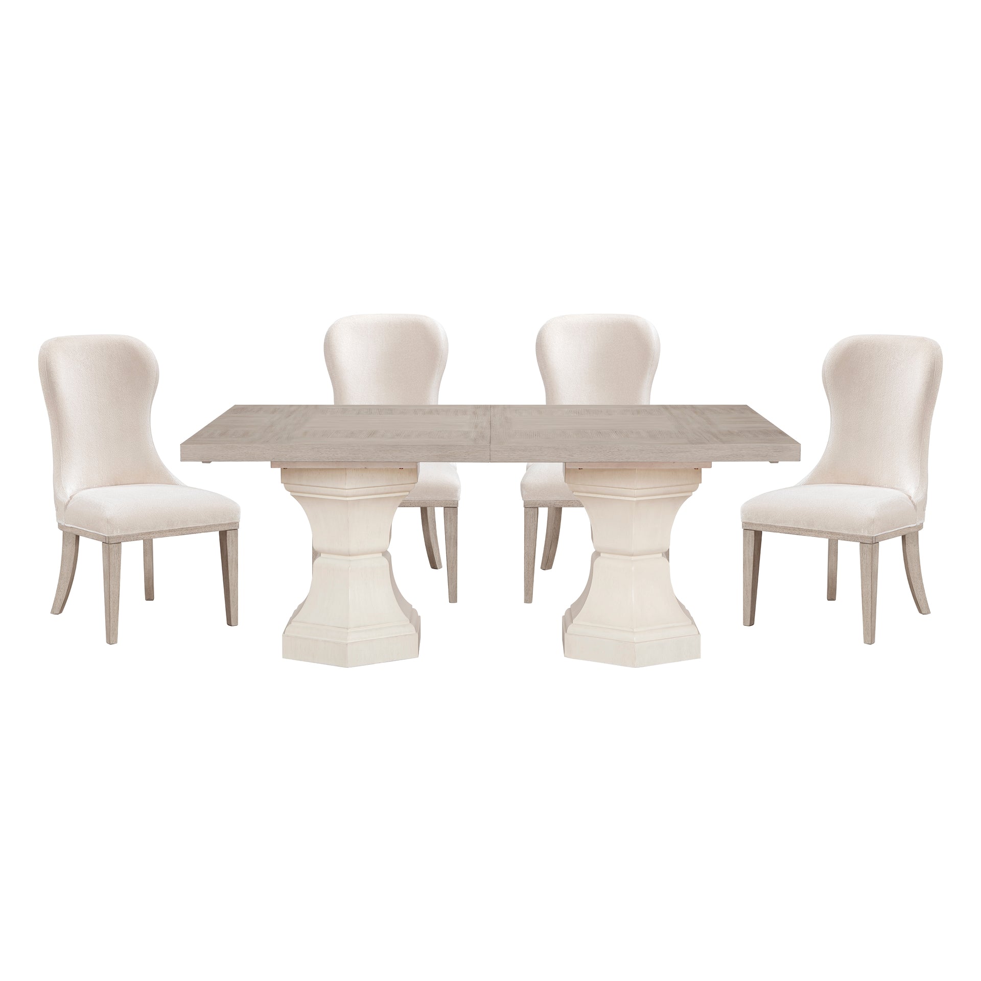 Lofton 5-Piece Rectangular Extendable Dining Set with Double Pedestal Base